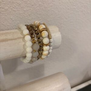 NWT White and gold beaded gemstone stretch bracelet set of five